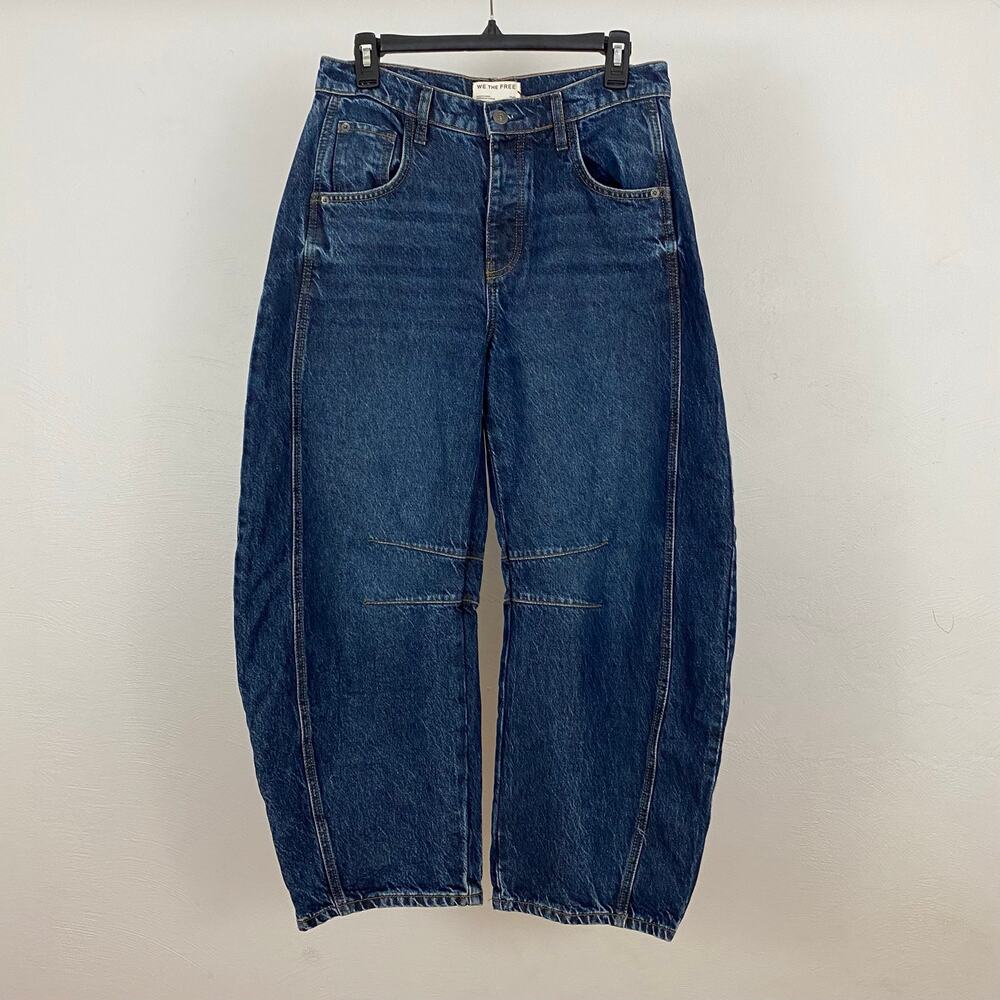 We The Free - Free People Good Luck Mid-Rise Barrel Jeans - Deep End - Size 26